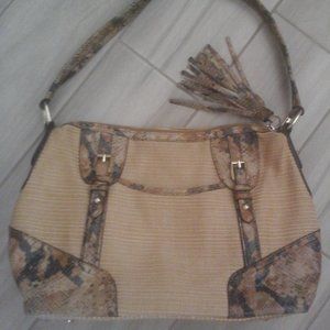 B Makowsky Beige Fabric Leather Trim Handbag     8.5x13x5. Make Offer